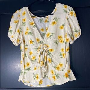 American Eagle Outfitters Cream Top with Yellow Floral Print